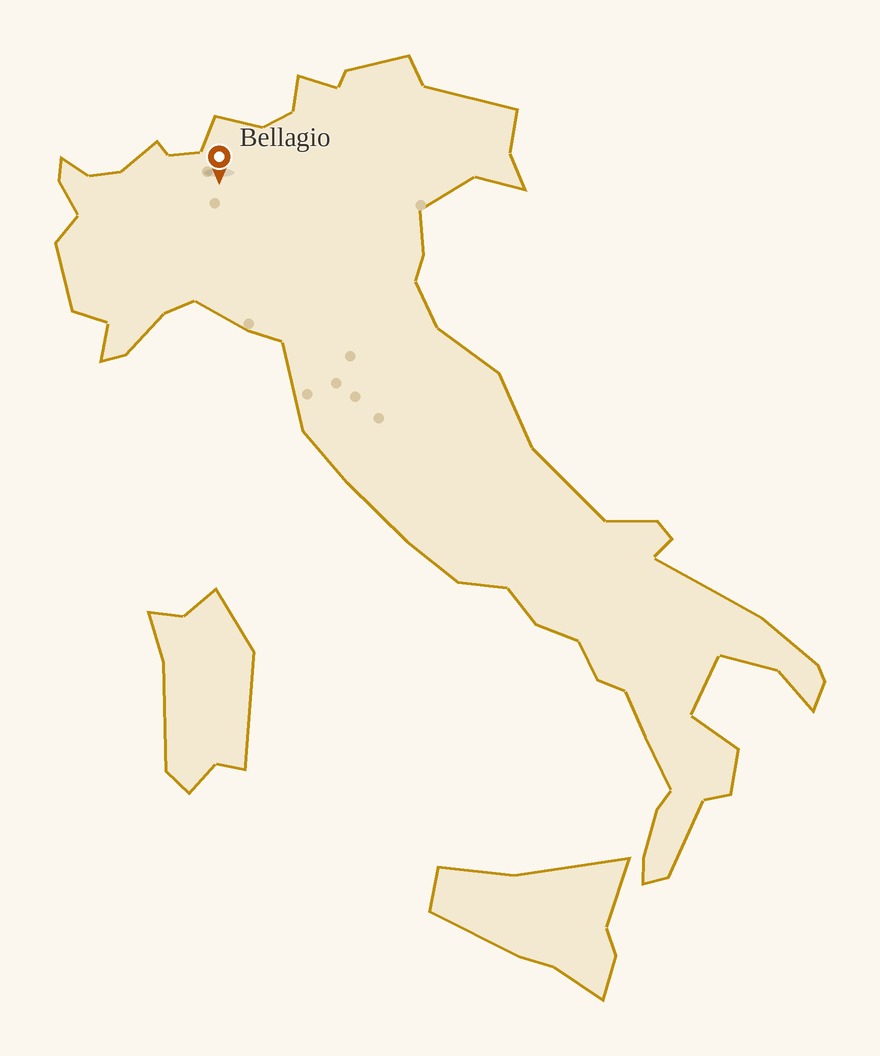Map of Italy with Bellagio lit up