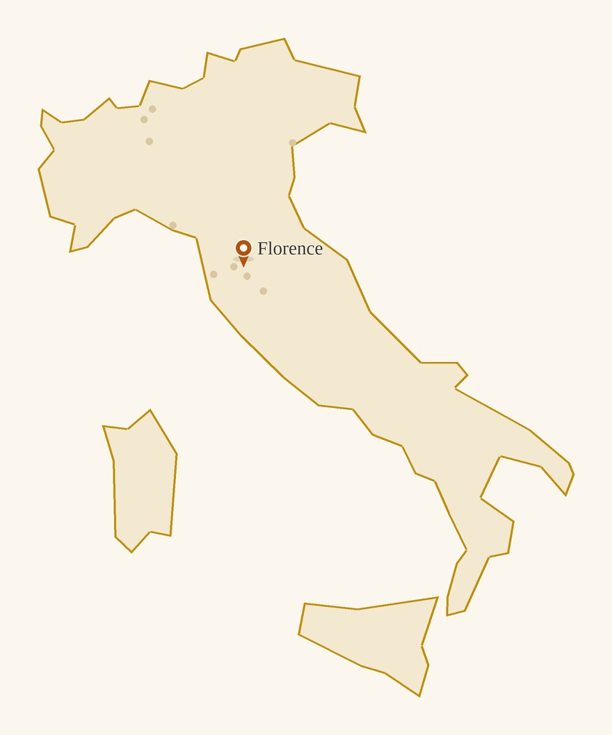Map of Italy with Florence lit up