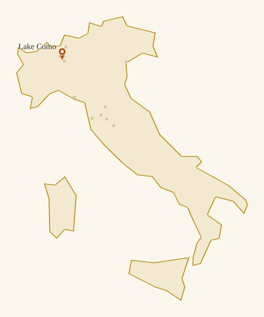 Map of Italy with Lake Como lit up