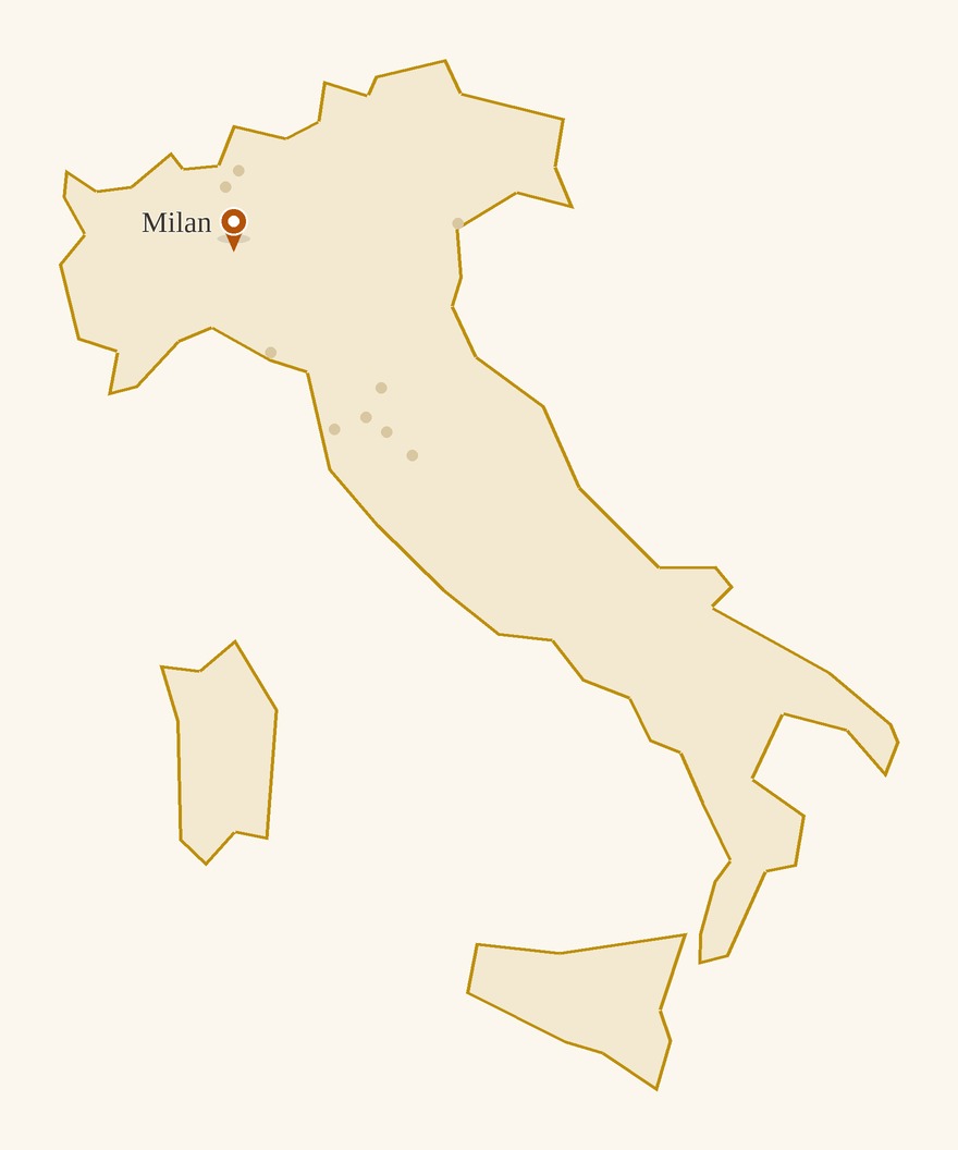 Map of Italy with Milan lit up