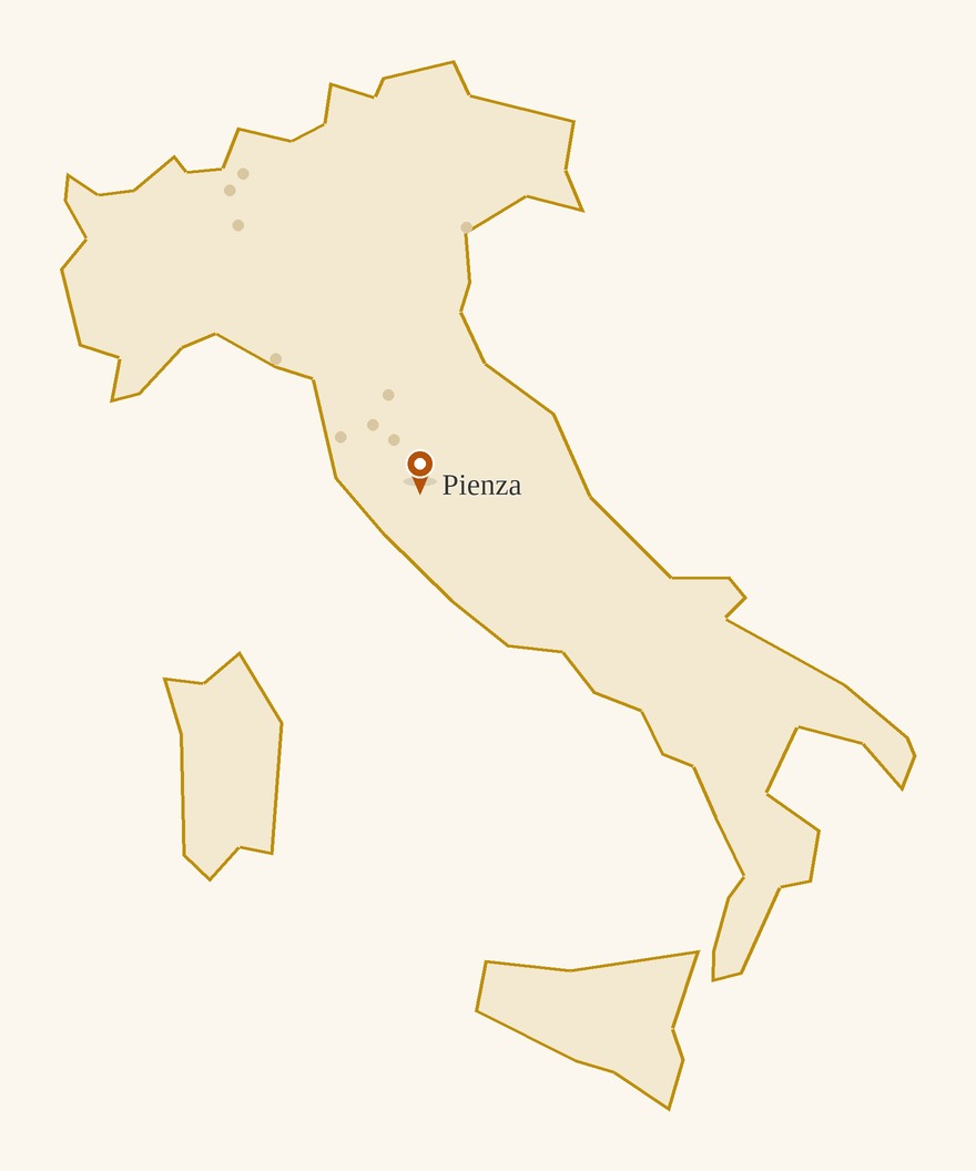 Map of Italy with Pienza lit up