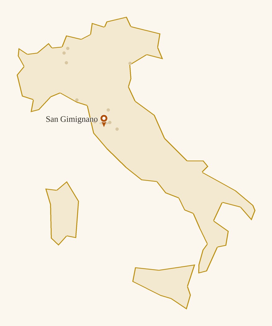Map of Italy with San Gimignano lit up