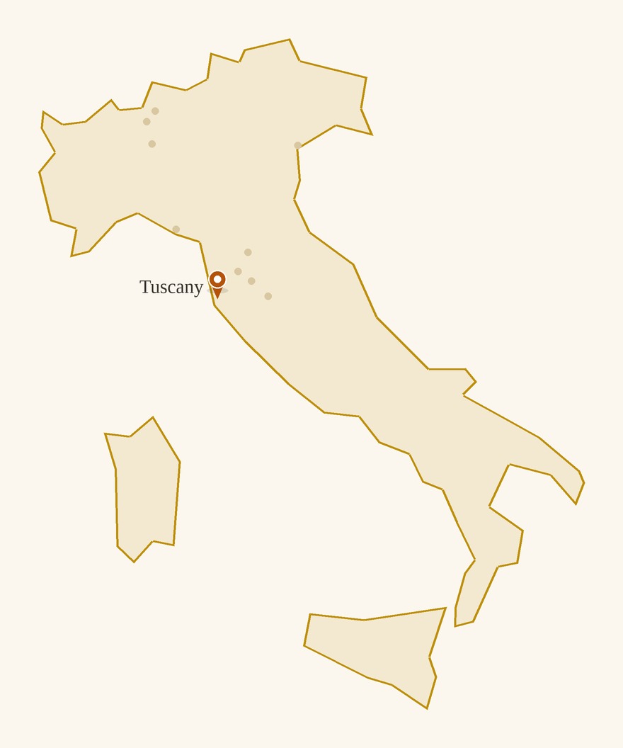 Map of Italy with Tuscany lit up
