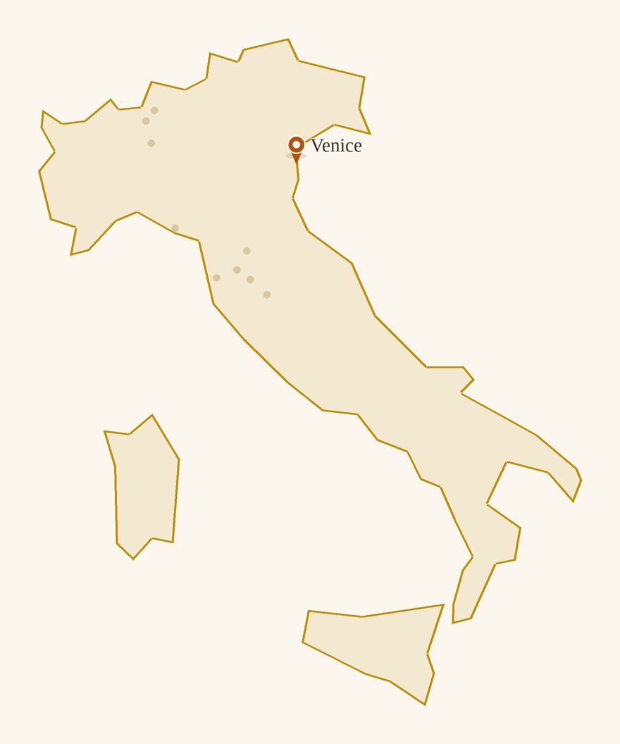 Map of Italy with Venice lit up