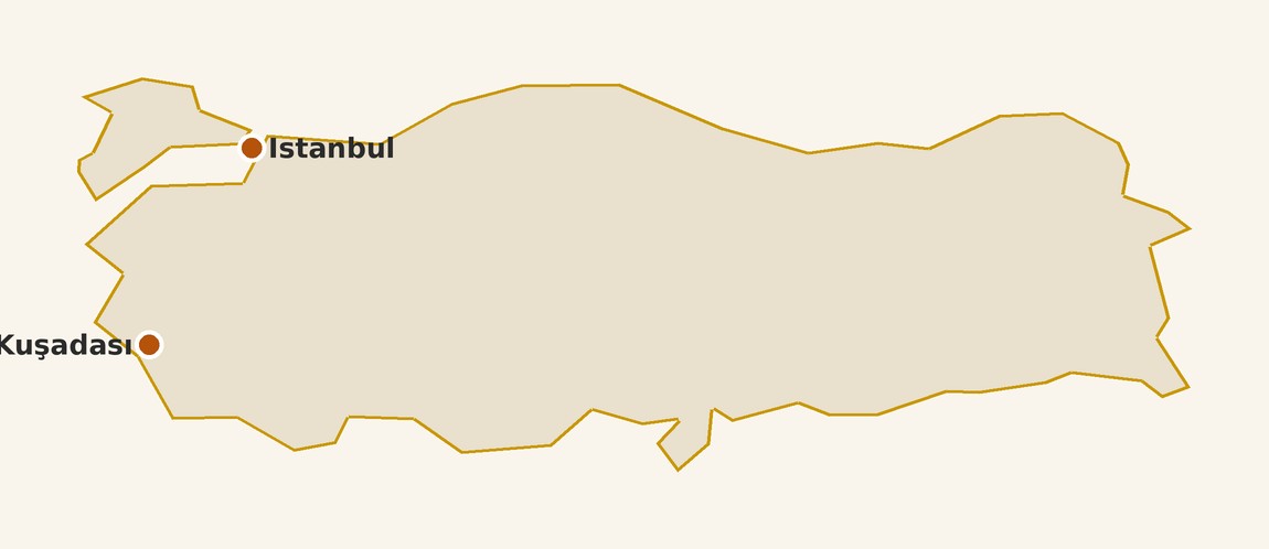 Map of Turkey with pinned places