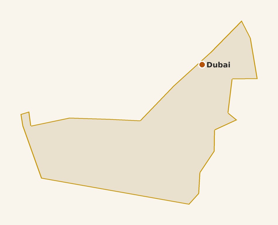 Map of United Arab Emirates with pinned places