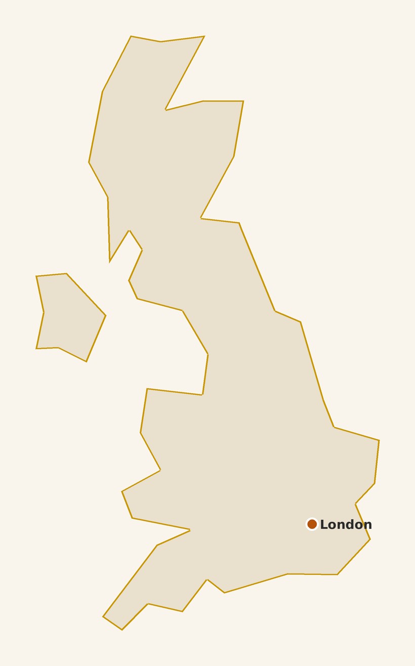 Map of United Kingdom with pinned places